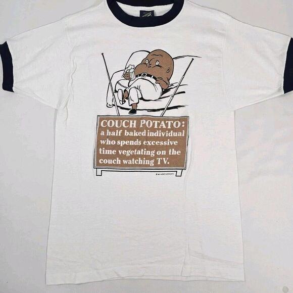 Tops - Vintage Nwot Couch Potato Funny Humor Gag Gifts 80s Screen Stars Ringer Tee L